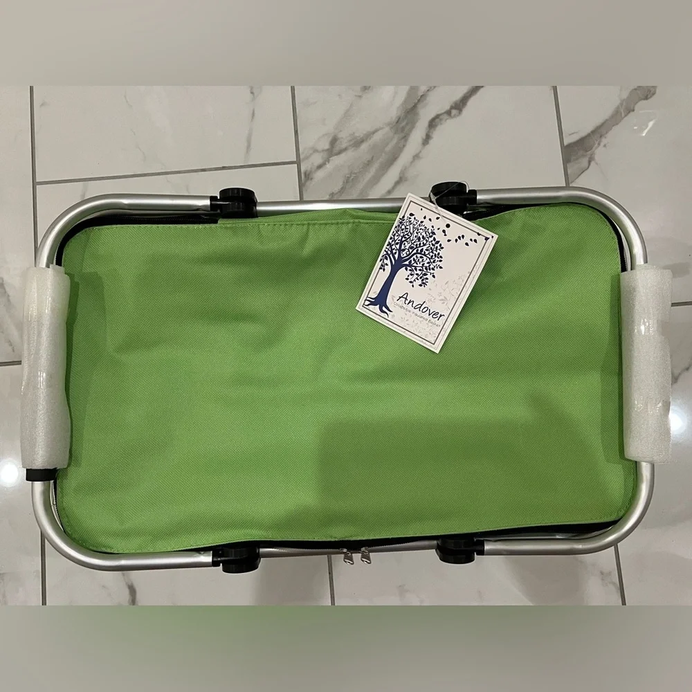 Green Foldable Insulated Picnic Basket Tote